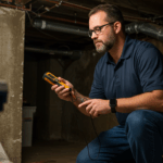 Property inspector evaluating home condition for cash